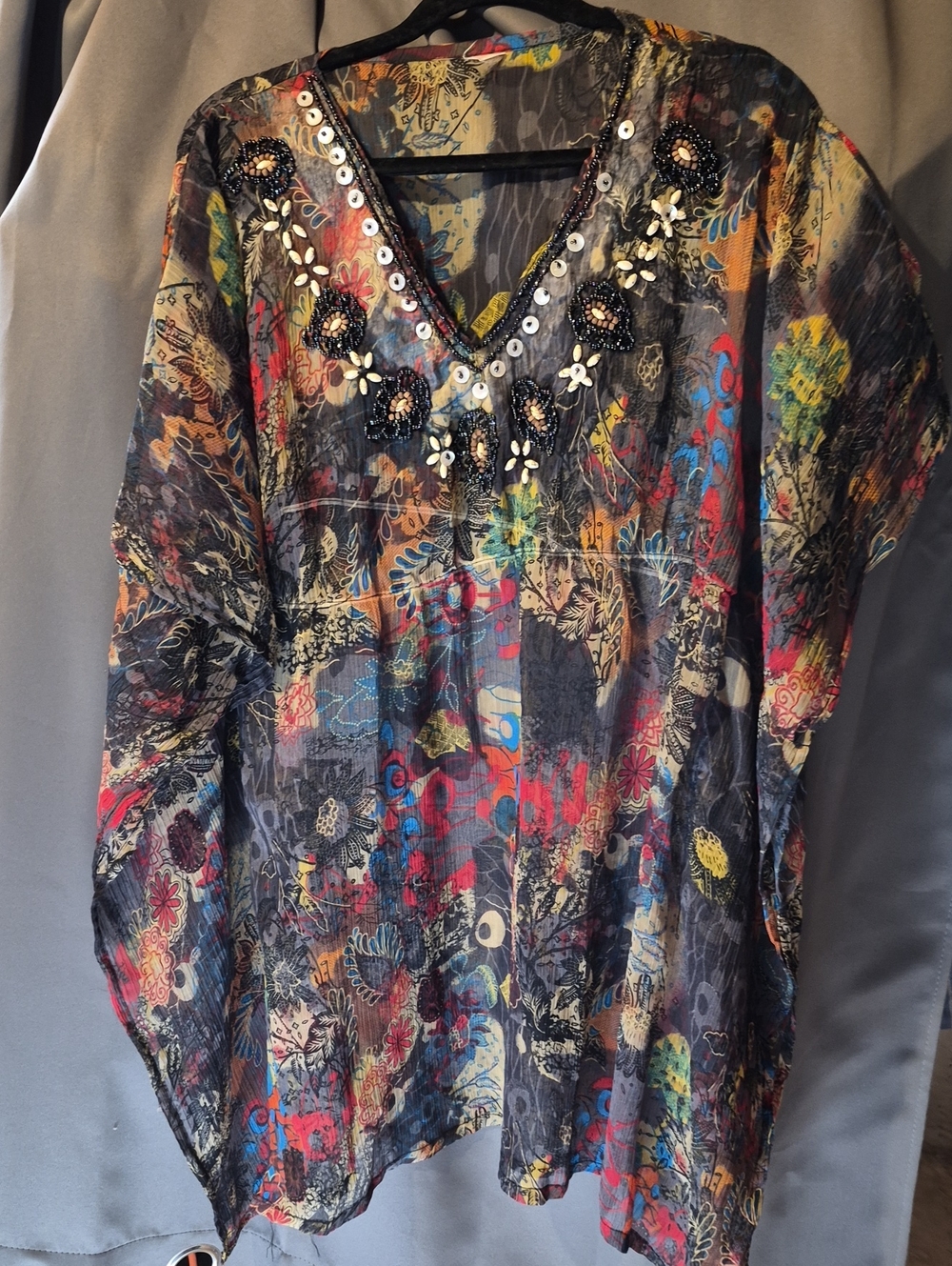 Embellished Multicolor V-Neck Men's Shirt